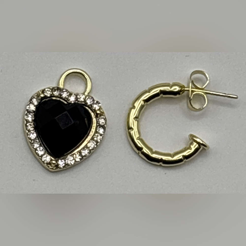 Fashion Gold and Black Heart Hoop 2-Way Earrings - Picture 4 of 4